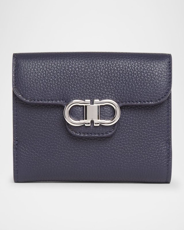 Double Gancio Grainy Leather Wallet